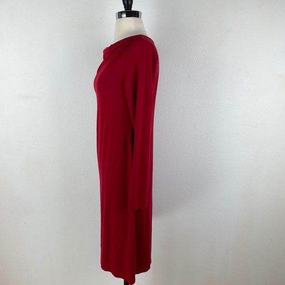 J Jill Women Red Knit Dress XS Jersey Shift Draped Shoulder Long Sleeves Classic - Picture 4 of 7